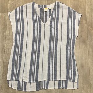 Womens. C&C California 100% Linen Stripe V-Neck Cap Sleeve Tunic Shirt